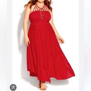 Elegant Red Halter Maxi Dress